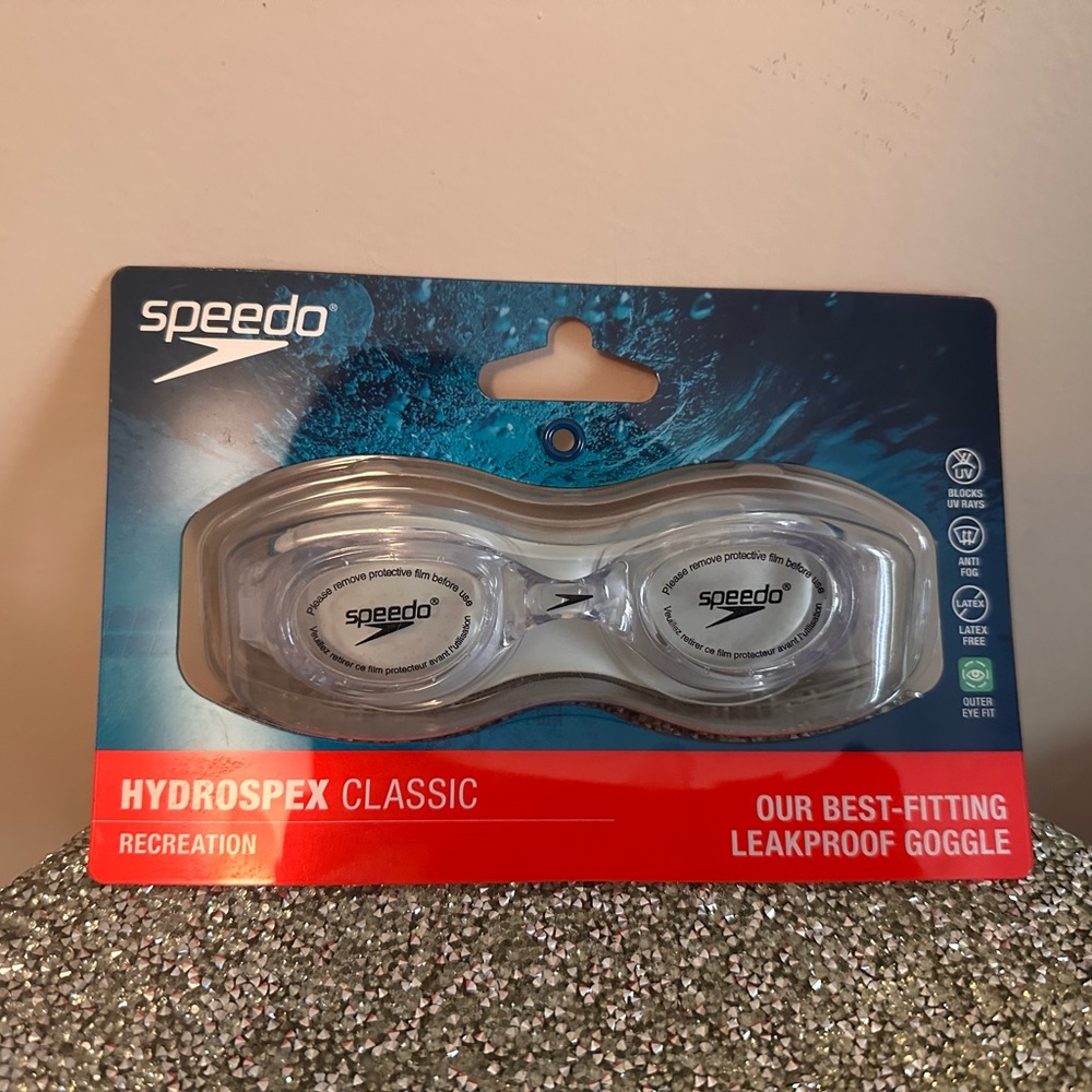 New! Speedo White Swim Goggles with Adjustable Strap